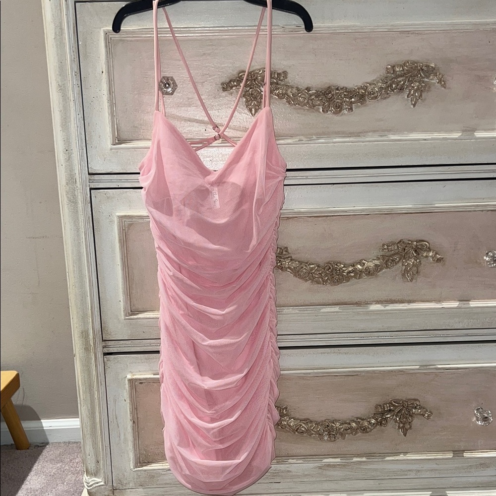 Lucy in the Sky Pink Ruched Spaghetti Strap Mini Dress XS